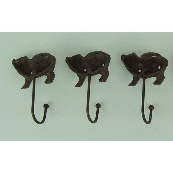 Set of 3 Flying Pig Rustic Finish Cast Iron Wall Hooks - Picture 2 of 2